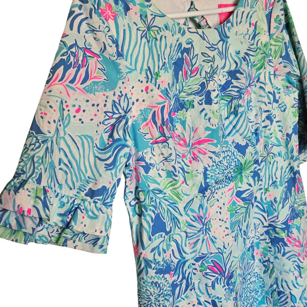 Lilly Pulitzer Size 6 New Fiesta Stretch Dress Coastal Tideline Floral Blue Lion - Picture 4 of 12